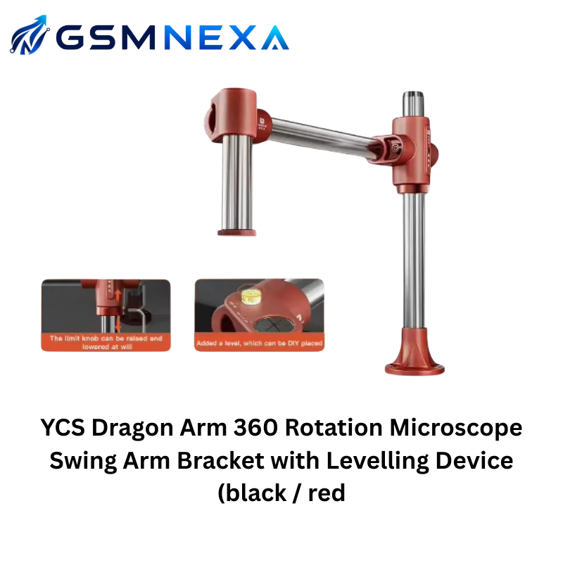 YCS Dragon Arm 360° Rotation Microscope Swing Arm Bracket with Levelling Device (Black/Red)