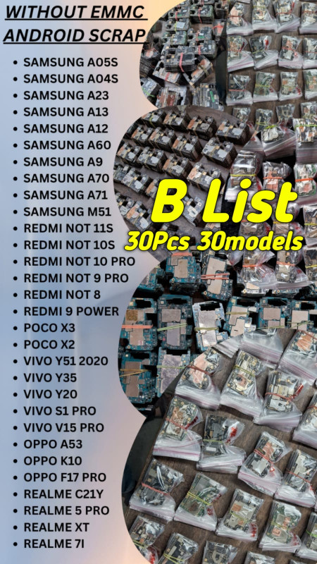 Scrap Motherboard B List (Without eMMC) – Android Mobile PCB Scrap (30 Models)