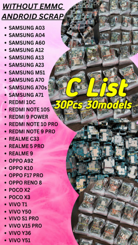 Scrap Motherboard C List (Without eMMC) – Android Mobile PCB Scrap (30 Models)